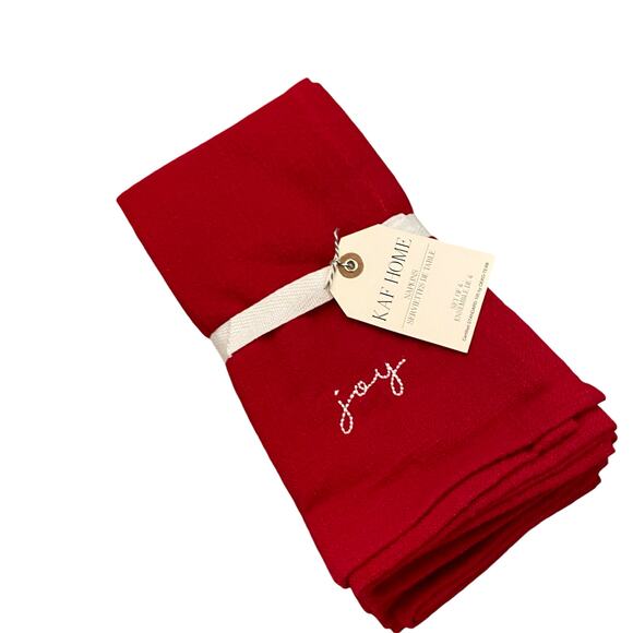 Embroidered JOY Christmas Dinner Napkins Set of 4 Holiday Red White 20x20 New - Picture 2 of 9